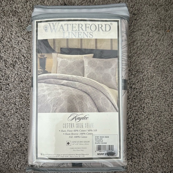 NWT! Waterford Kaylee Euro Sham Pillow Thistle Lavendar Silver Floral  set of 2 - Picture 4 of 6